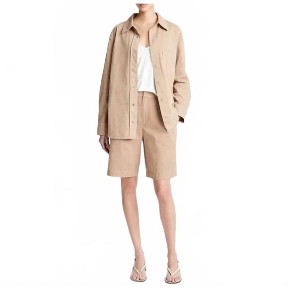 NEW VINCE nap front twill overshirt in tan